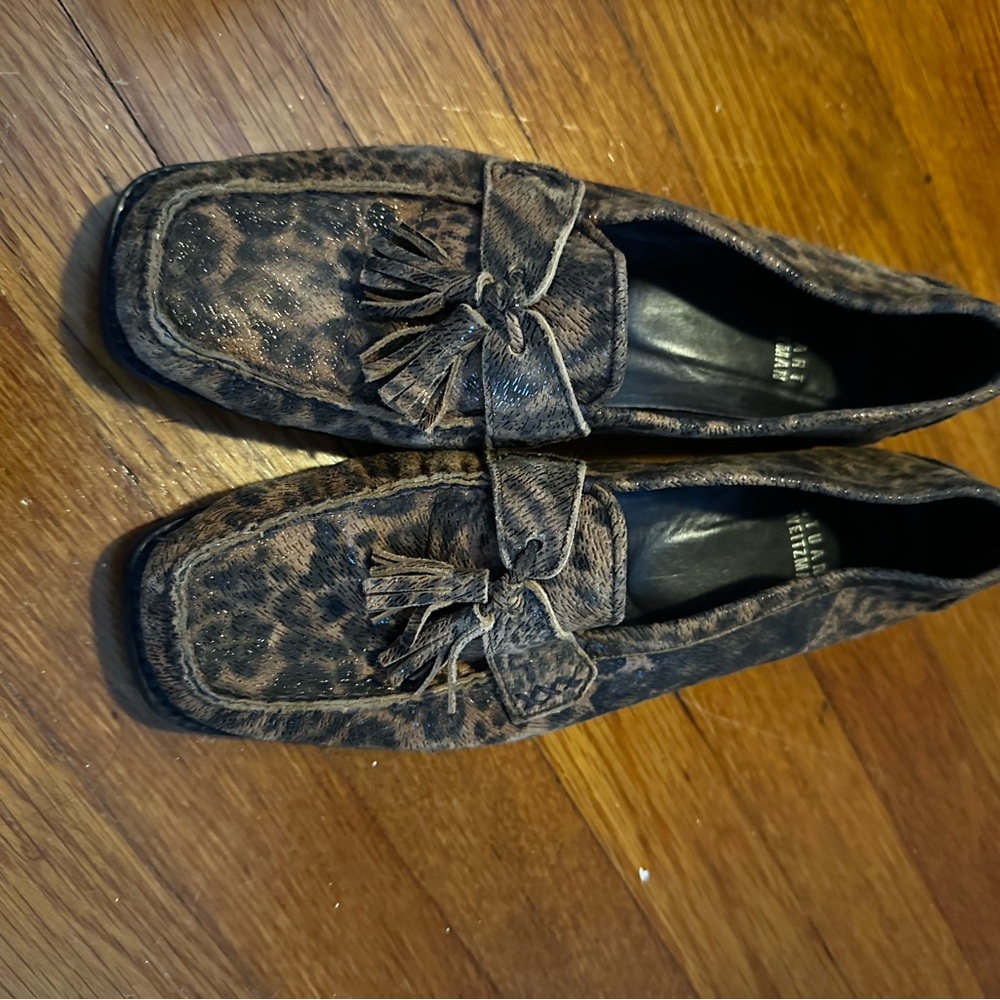 Stuart Weitzman Brown cheetah leopard print Tassel Loafers 7